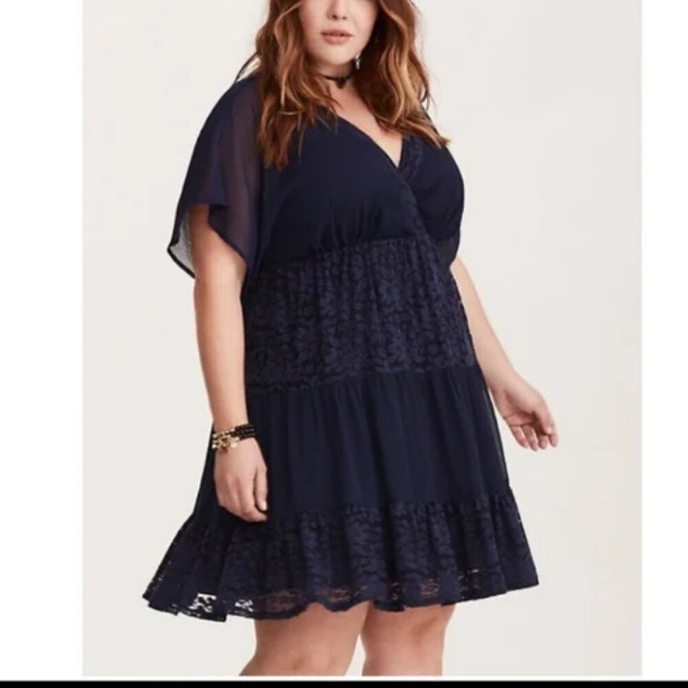 Plus Size 2X 18 20 TORRID Blue Lace Chiffon Dress Pretty Summer Womens